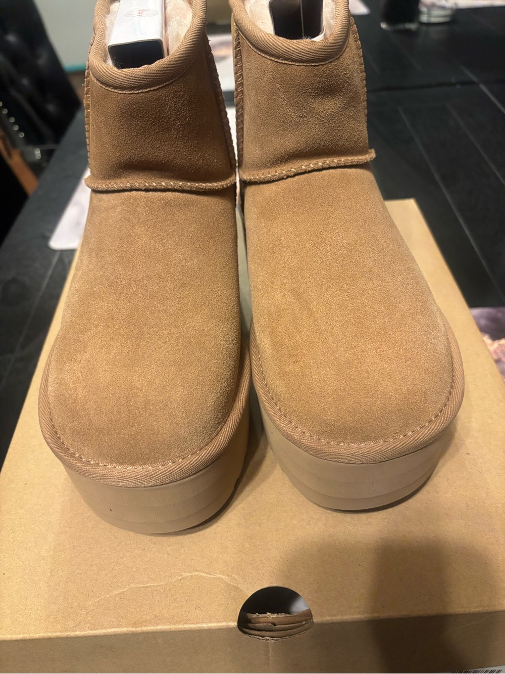 UGG Chestnut Suede Platform Ankle Booties